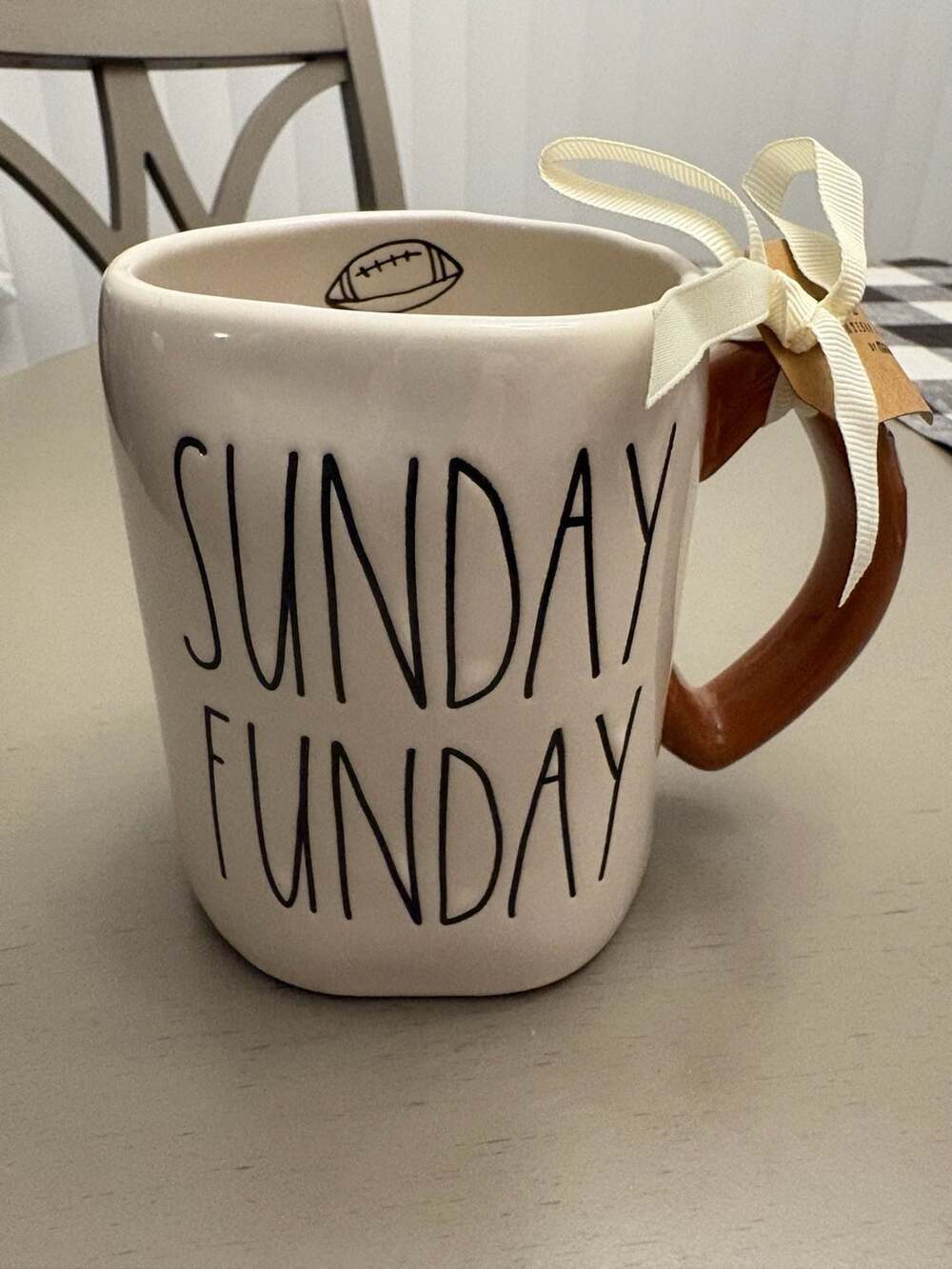 Rae Dunn SUNDAY FUNDAY Ceramic Mug with Football Handle